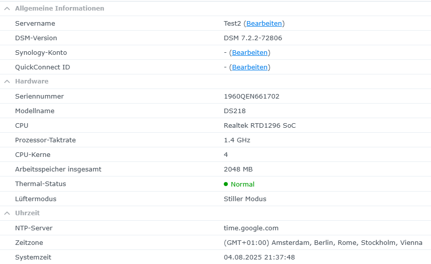 Synology Ds218 inkl. 2x2TB (Erneuert)